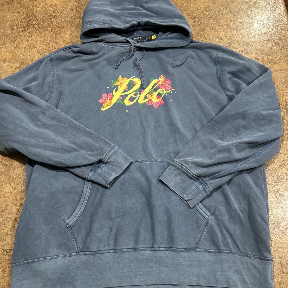 polo ralph lauren 2xl hoodie hawaii floral blue Spell out Pullover Sweater